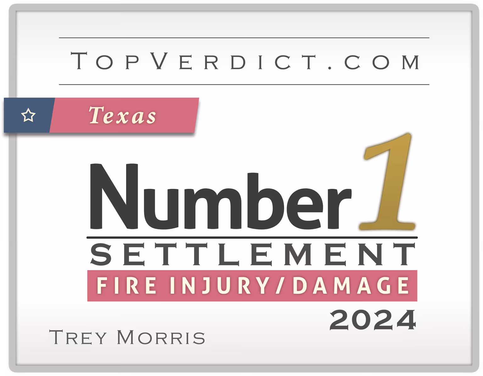 TopVerdict No. 1 Fire Injury Settlement in Texas, 2024 -- Trey Morris