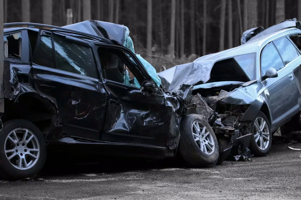 Traffic accident with crushed cars